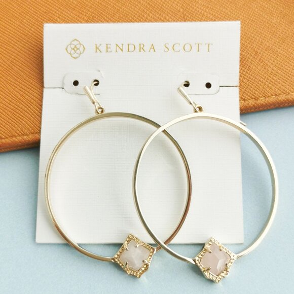 Kendra Scott Elberta Hoop Earrings, Gold Rose Quartz - Picture 1 of 3